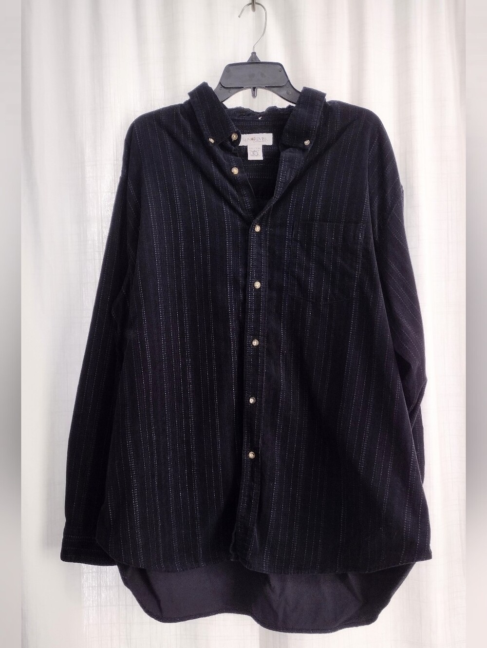 Men's Sun River XXL Black Pinstripe Corduroy Button-Down Shirt